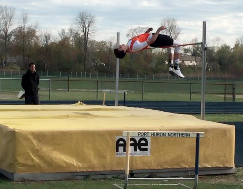 Junior Sam Narusch broke the school record  in the high jump with an impressive mark of 66.25.