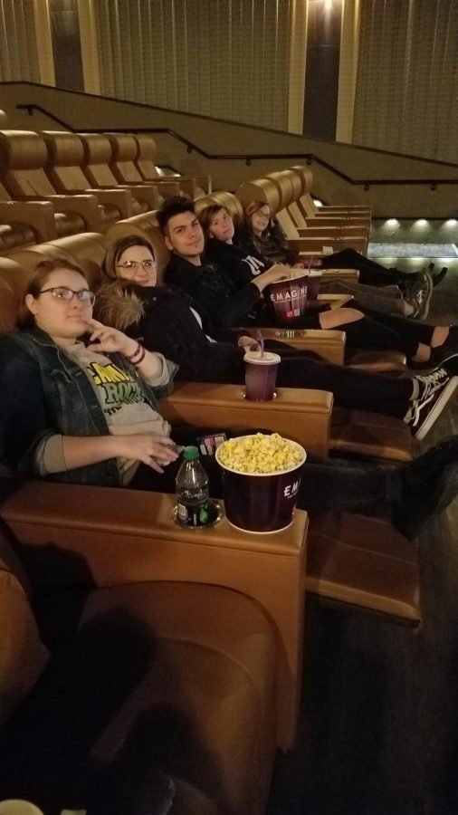 At an opening week showing of “Love, Simon,” Aubrey Zahlmann, McKenzie Sanchez, Jonathan McGee, Veronica Poker and Julia Hodsdon kick back at relax at Imagine Theatre.