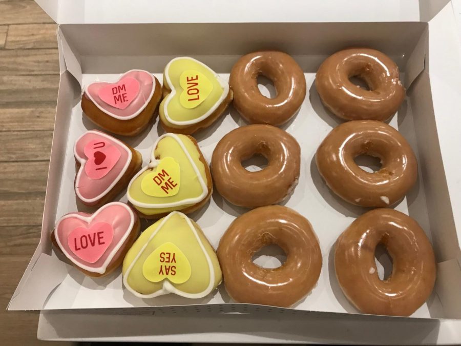 In addition to the classic original glazed, Krispy Kreme added Valentines Day doughnuts to the menu for a limited time.