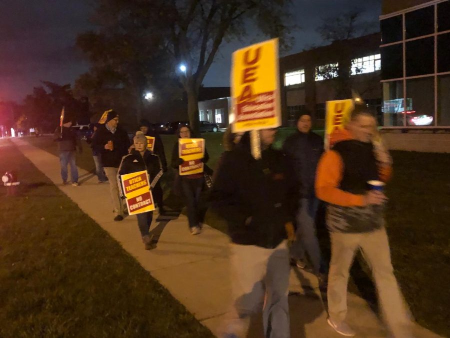 Teachers+gather+in+front+of+Utica+for+another+rally