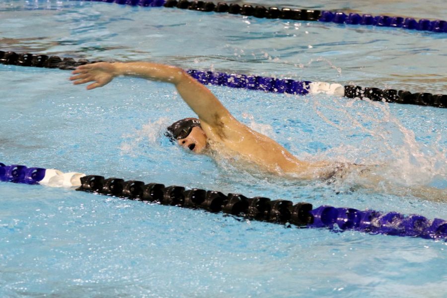 Senior Dominic Lount is sad to see his final meet for swim. Lount swam the 50-yard freestyle this year.