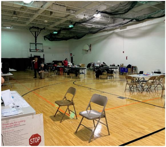 The gym was all set up by NHS students and the volunteers were ready to start taking blood.