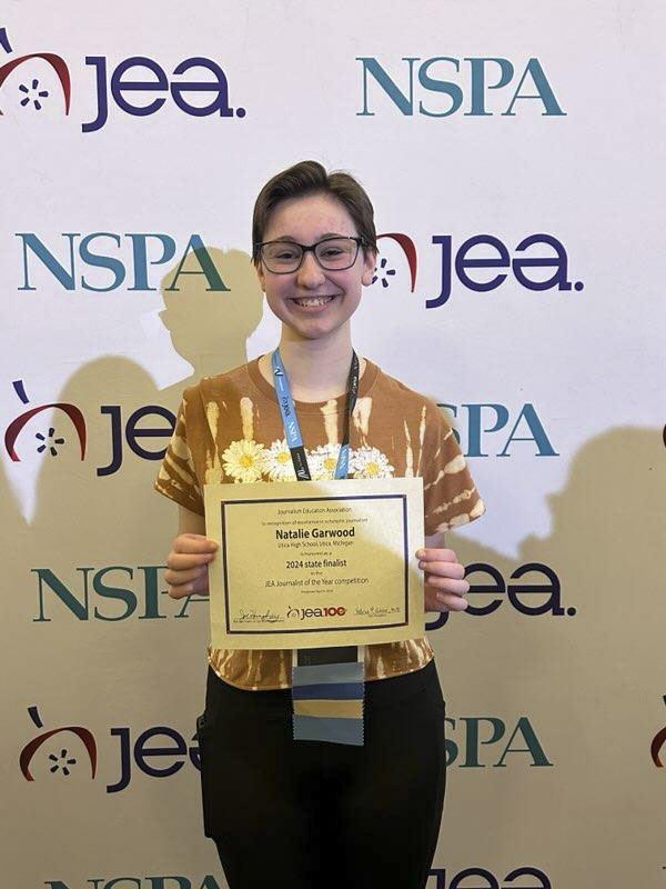 In Kansas City, senior Natalie Garwood received her award as Michigan’s Journalist of the Year. 