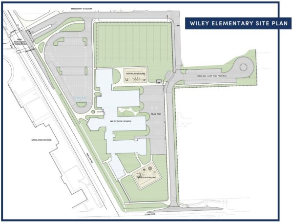 As part of the Wiley Elementary School Bond Updates, the parking lot will be redesigned, and a new signalized intersection will be added at the entrance/exit to Swinehart Stadium.