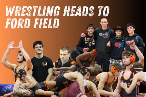 Throughout the wrestling season, juniors Lucas Abro, Landon Cooke, sophomore Merrick Kustarz, and senior Gabriel Griffith worked hard to qualify for States that was held at Ford Field on February 28th. 
|
Photos by Anna Brown and Tyler Trotto
