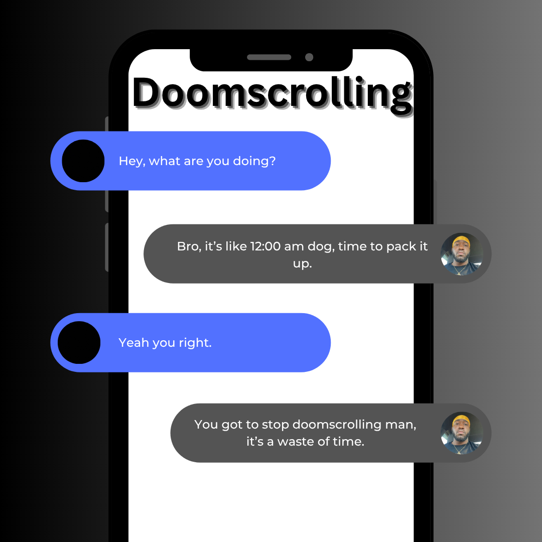 Graphic showing the effect of doomscrolling and why you shouldn't be on your phone before you sleep.