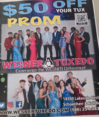 Prom dress flyer set up on the wall of Utica High!