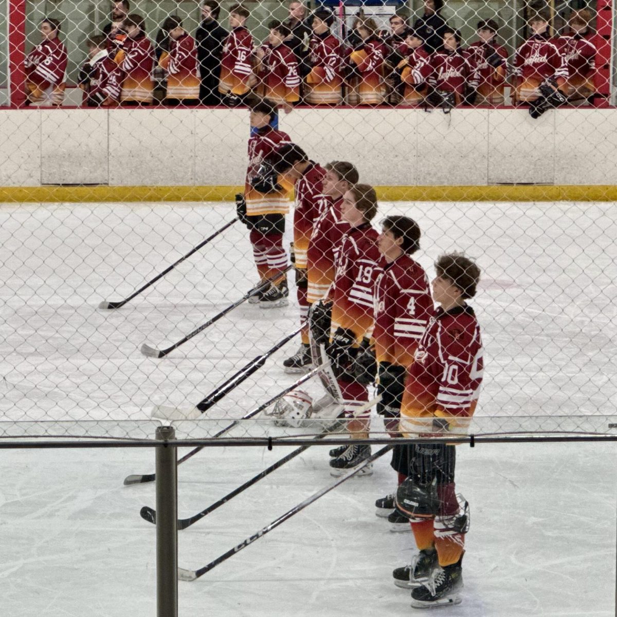 Photo of the Day #53!
On Nov. 12, the Utica-Fraser Unified hockey team stood proud during the National Anthem before playing against Troy United at Troy Sports Center.