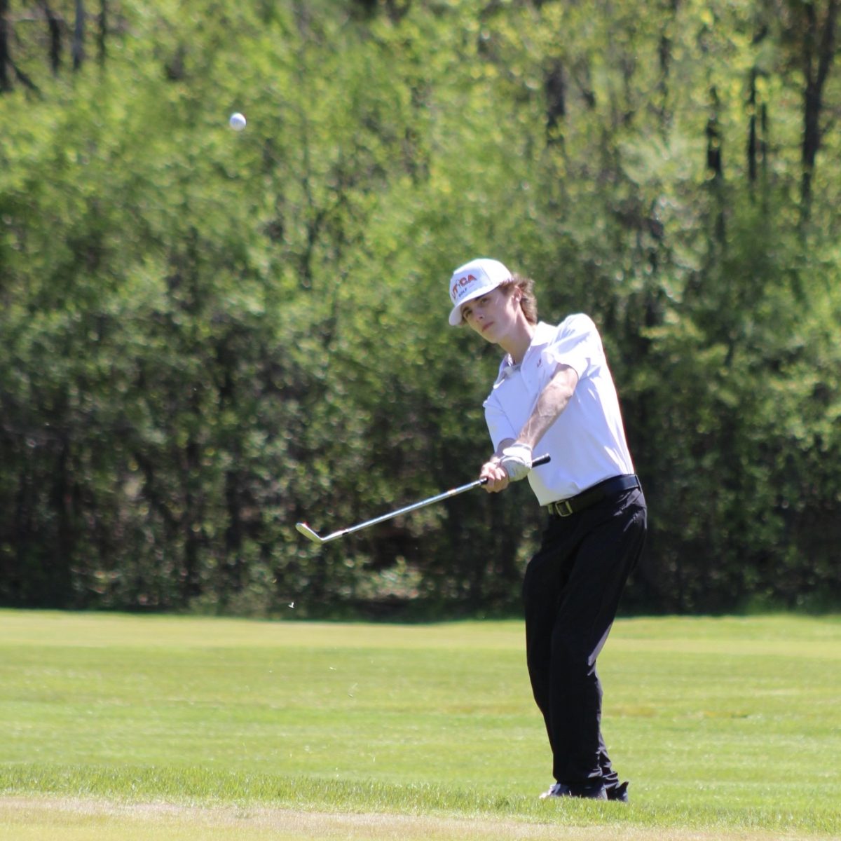Photo of the Day #151!
Senior Gavin Byrne hitting the golf ball onto the green during a round against L'Anse Creuse High School on
May 14.