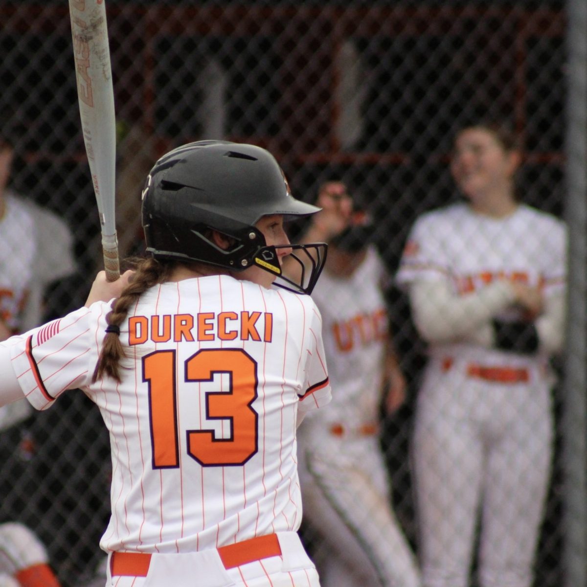 Photo of the Day #126!
Senior Rachel Durecki standing ready at bat before hitting the ball and making it safely to first base against Lutheran North High School on April. 10.